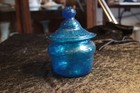 Zucker Becher Glashüter Mundgeblasen Glasbläser Blau Glas mit Lufteinschlüsse