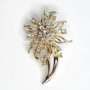 Spilla floreale aperta vintage strass trasparenti tono oro 2"H - Foto 1 di 3