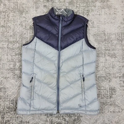 Chaleco Mountain Hardwear para mujer gris medio azul plumón acolchado al aire libre cremallera completa Foto 1 de 4
