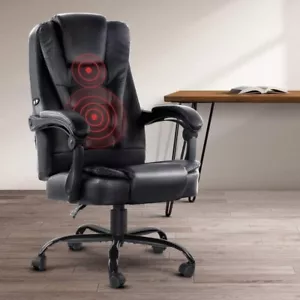 Artiss 2 Point Massage Office Chair PU Leather Black - Picture 1 of 8