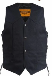 Chaleco de lona para hombre negro bolsillos para armas cordones laterales broches delanteros panel trasero completo forrado - Imagen 1 de 5