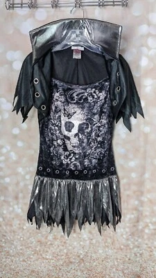 Vestido de bruja gótico con flecos calavera negra y plateada incharacter Disfraces juvenil talla L Foto 1 de 4