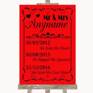 Personalisiertes Hochzeitsschild rot wichtige besondere Termine - Bild 1 von 8