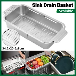 304Stainless Steel Retractable Sink Drain Basket Kitchen Storage Rack Adjustable - Picture 1 of 14