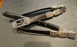 Brighton Womens Reversible Leather Belt B4200 Silver Mesh Textured & Smooth M32 - Picture 1 of 6