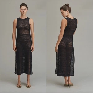 Acacia Bademode SYBIL Häkelkleid - schwarz - recycelte Baumwolle Midi - Large - Neu mit Etikett - Bild 1 von 5