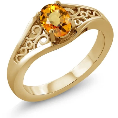 Anillo de plata enchapado en oro amarillo de 18 quilates con zafiro amarillo ovalado de 0,55 quilates Foto 1 de 3