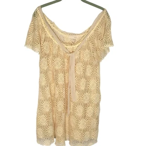 A'reve Dress Womens Medium Cream Crochet Lace Boho Sheer Overlay Short Sleeve - Picture 1 of 14