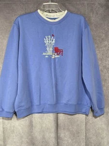 Classic Elements Sweatshirt Wm L Blue LongSleeve  Embroidery Grannycore Cardinal - Picture 1 of 7