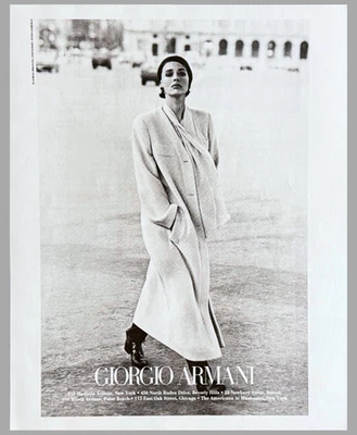 PRINT AD 1992 Georgio Armani Fashion Photograph Peter Lindbergh Long White Coat - Image 1 of 4