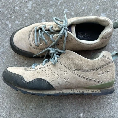 PATAGONIA tan leather lace up track hiking sneaker shoes womens 6.5 - Image 1 of 4