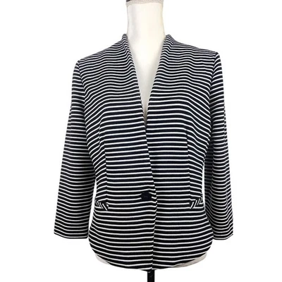 Chaqueta Blazer CYNTHIA ROWLEY L Negra Blanca a Rayas Ajustada Un Botón Carrera Foto 1 de 4