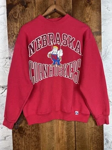 Felpa Logo 7 Nebraska Huskers Vintage anni 90 Adulto Grande Rossa NCAA Calcio - Foto 1 di 6