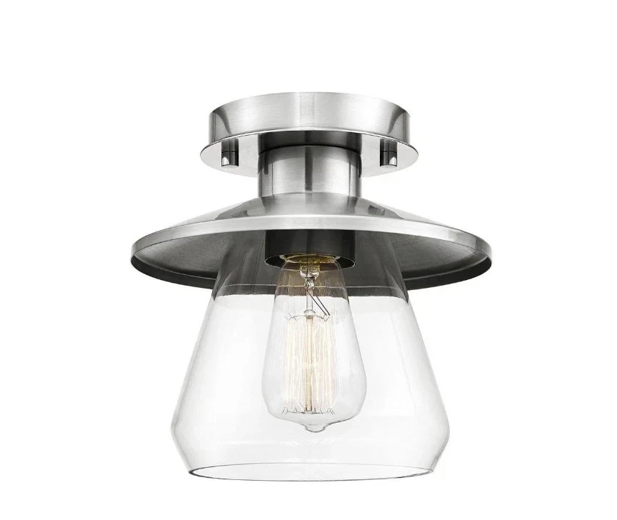 Northmoore 1 luz níquel cepillado y vidrio montaje semi-al ras vintage Foto 1 de 4