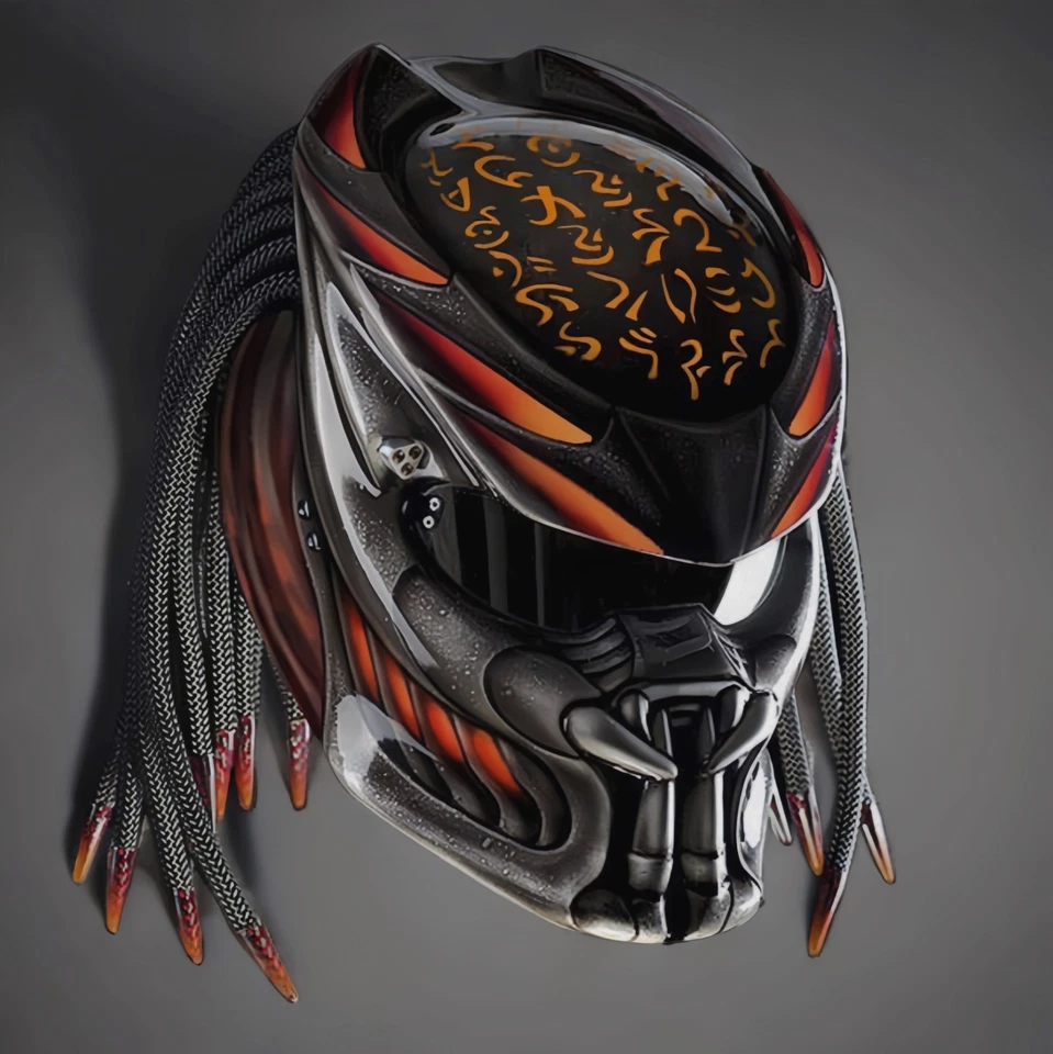 NUEVO CASCO DE MOTOCICLETA ALIEN PREDATOR FUEGO AEROGRÁFICO (CERTIFICADO DOT & ECE) Foto 1 de 4
