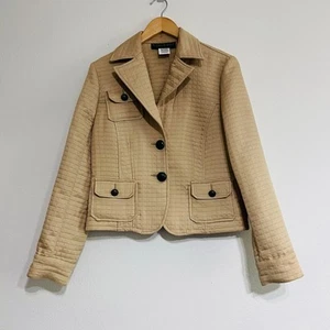 Harve Benard by Benard Holtzman Jacket Women 10 Tan Quilted Blazer Metal Buttons - Picture 1 of 8