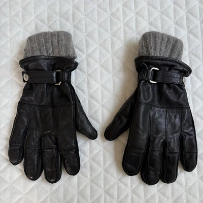 蔻驰3合1男式手套黑色皮革羊绒冬季手套黑色和灰色 — 第 1/4 张图片