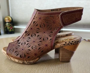 L'ARTISTE Spring Step Marjan Cutout Leather Open Toe Heels Shoes sz 8.5 eu 39 - Picture 1 of 10