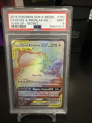 PSA 9 EEVEE & SNORLAX GX 191/181 TEAM UP SECRET 2019 POKEMON SUN & MOON - Image 1 of 2