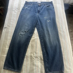 ASOS DESIGN Men Baggy Jeans Dark Blue Wash Distressed Size 36/32 Gently Used - Picture 1 of 3