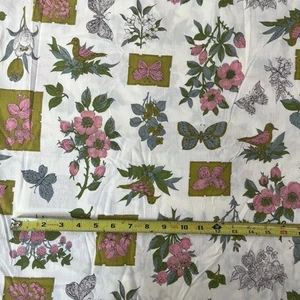 VTG Manes Fabrics Co Cotton Fabric 5.5 Yards 43" Width Birds Butterflies Flower - Picture 1 of 3