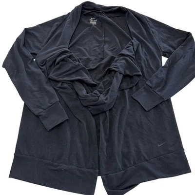 Cárdigan Nike para mujer mediano negro Dri Fit envolvente torcido bolsillos abiertos Foto 1 de 4