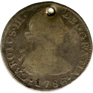 ☆ SPANISCHES SILBER • 2 ECHTE 1786 • POTOSI PR • CARLOS III ☆ SPANIEN HISPANISCH ☆D0555 - Bild 1 von 4