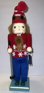 Skiing WOOD NUTCRACKER  CHRISTMAS COLLECTIBLE 14.5" Tall, - Picture 1 of 11