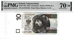 Poland 10 zlotych  Prince Mieszko I, P#183a 2012 Series #AA, VERY  RARE!! PMG 70