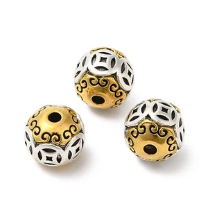 50x Antique Silver Golden Round with Coin Pattern Tibetan Style Alloy Beads 10mm - Picture 1 of 3