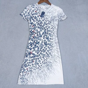 Lands' End Dress Women's 0 Red White Blue Stars Print Short Sleeve A-Line NWT - Picture 1 of 16