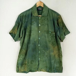 Tropical Tantrum Shirt Mens Medium Green Batik Leaf Print Button Up Hawaiian - Picture 1 of 8