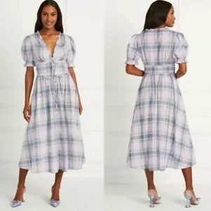 Hill House Sabrina Nap Dress in Spring Plaid Blue Pink Cottagecore Farmhouse M - Picture 1 of 12