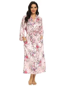 Women's Long Silk Robes Plus Size Long Satin Robes Floral Long Robes Sleepwea... - Picture 1 of 7