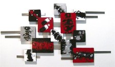 Ravishing Modern Red n Grey Geometric Abstract Art Wall Sculpture 38x20 by Art69