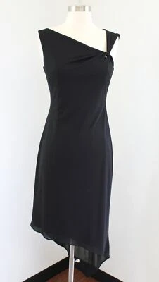 David Meister Black Asymmetrical Hem Neckline Dress Size 2 Sleeveless Cocktail - Изображение 1 из 4