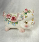 Vintage White Piggy Bank with Pink Roses