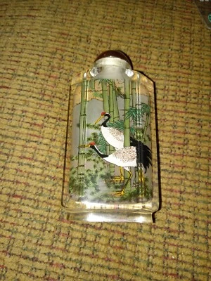 Винтажная китайская прозрачная банка для нюхательного табака с кранами на обратной стороне, 1 5/8 дюйма x 3 1/8 дюйма в высоту - Изображение 1 из 3