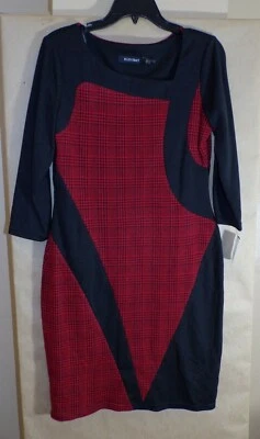 ELLEN TRACY Women's Long Sleeve Checker Print Sheath Dress (10, Black Ruby) - Image 1 of 4
