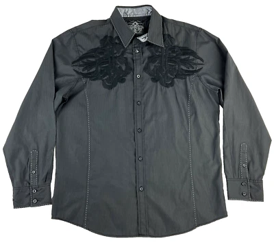Roar Mens XL Dark Charcoal Long Sleeve Button Up Embroidered Revell II Shirt - Image 1 of 4