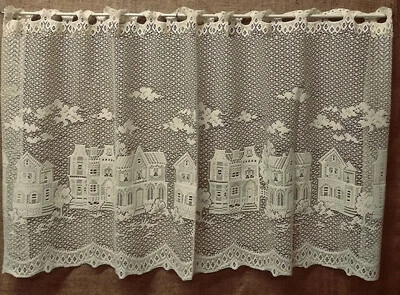 Ivory Lace Window Tier Cotton Blend Charleston 54 x 23 Bathroom Kitchen Bedroom - Image 1 of 3