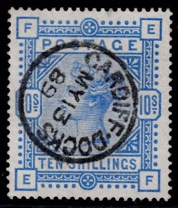 1884 10/- Ultramarine SG 183 EF CARDIFF DOCKS CDS Superb Used Cat. £525.00 - Picture 1 of 1