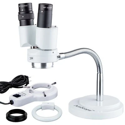 Microscopio estéreo con brazo de cuello de cisne binocular AmScope 8X + anillo fluorescente de luz 8W Foto 1 de 4