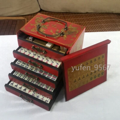 Chinese Mah-Jong 144 Tiles Game Set With Wooden Box Entertainment Prop Gift new - Image 1 of 4