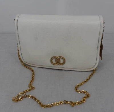 复古 Etra 钱包包白色真皮金色链条表带 20 世纪 60 年代或 70 年代 — 第 1/4 张图片