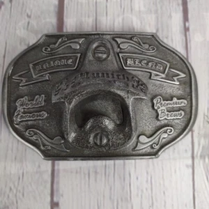 Vintage Munich Oktoberfest Beer Bottle Opener Belt Buckle Large Pewter Silver - Picture 1 of 7