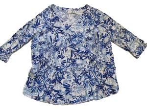 Joie women plus size 1X 3/4 sleeve blue white floral cotton NWT top - Picture 1 of 7