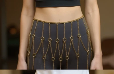 Mujeres Oro Metal Cadena Círculo Anillos Look Elegante Fiesta Falda Cinturón Cintura Alta S M Foto 1 de 4