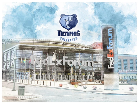Memphis Grizzlies Poster Architectural Design Art Print Man Cave Decor 12x16" Cover