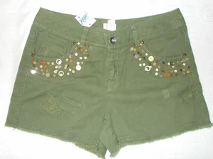 JUSTICE GIRLS SHORTS SIZE 14 Army Green Shorts EMBELLISHED FRAY Hem NWT - Picture 1 of 3